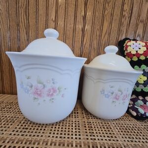 Pfaltzgraff Floral Canister Set - White with Pink and Blue Flowers